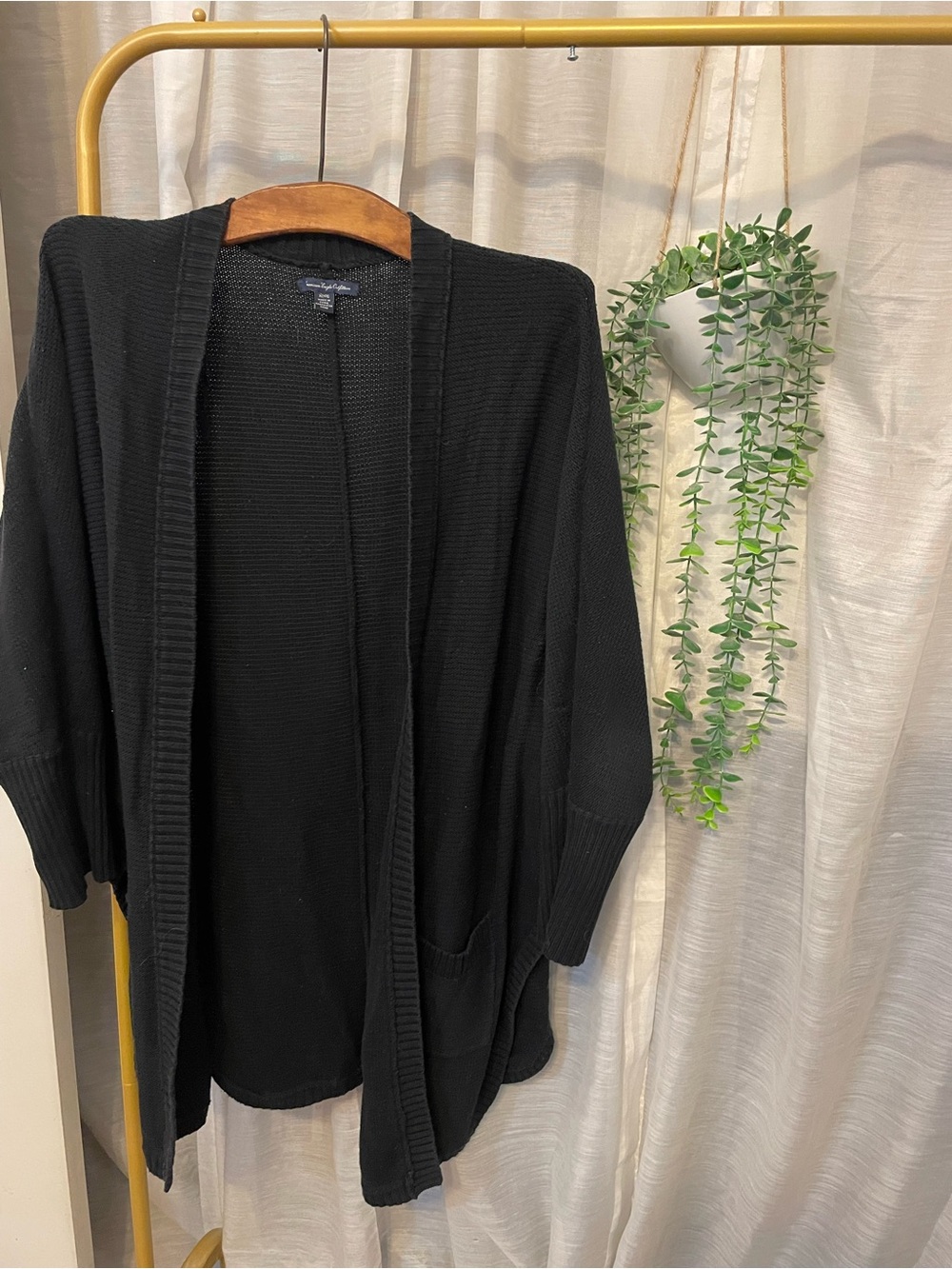 American Eagle Outfitters Black Open-Front Knit Cardigan